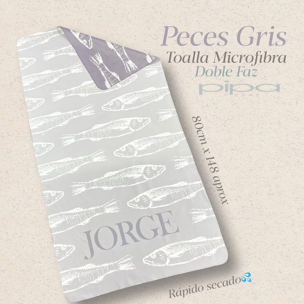 Toalla MIcrofibra Peces Gris