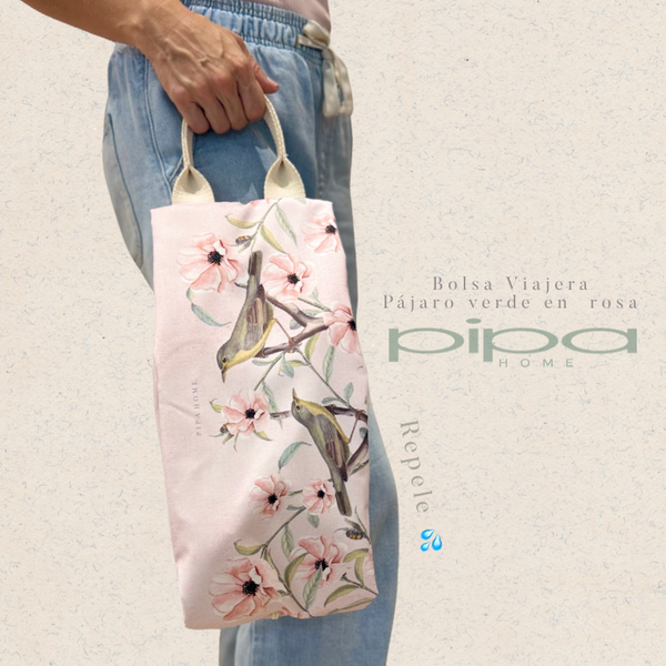 Bolsa Viajera Pájaro Verde en Rosa