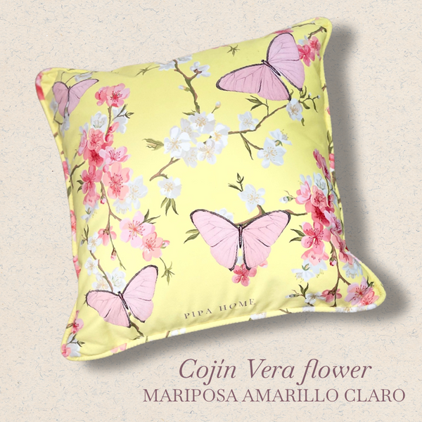 Cojin Vera Flower Mariposa Amarillo Claro