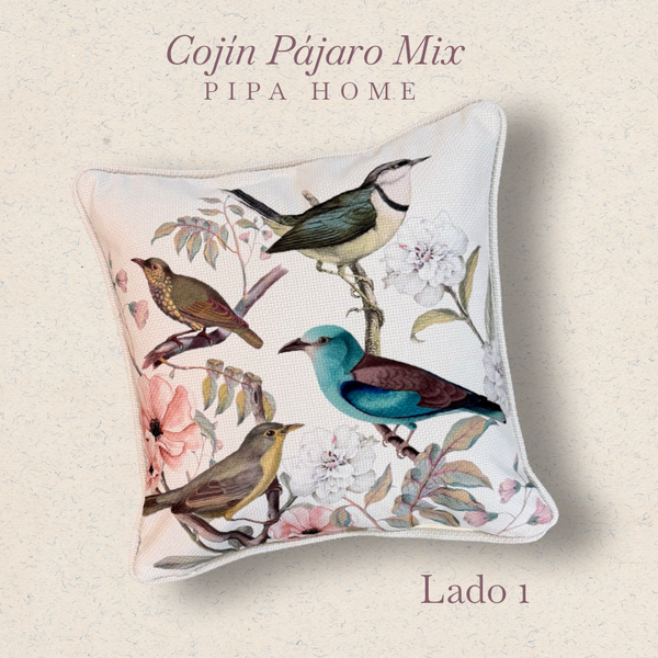Cojin Pájaro Mix Cuadrado