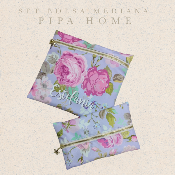 Set Bolsa Mediana Vera Flowers Purple x 2